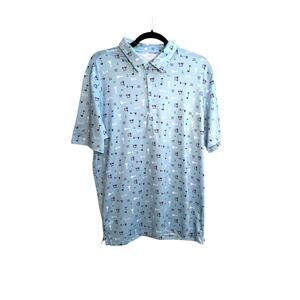Gradual Performance Polo Shirt Mens Large Blue Golf Print Stretch NWT